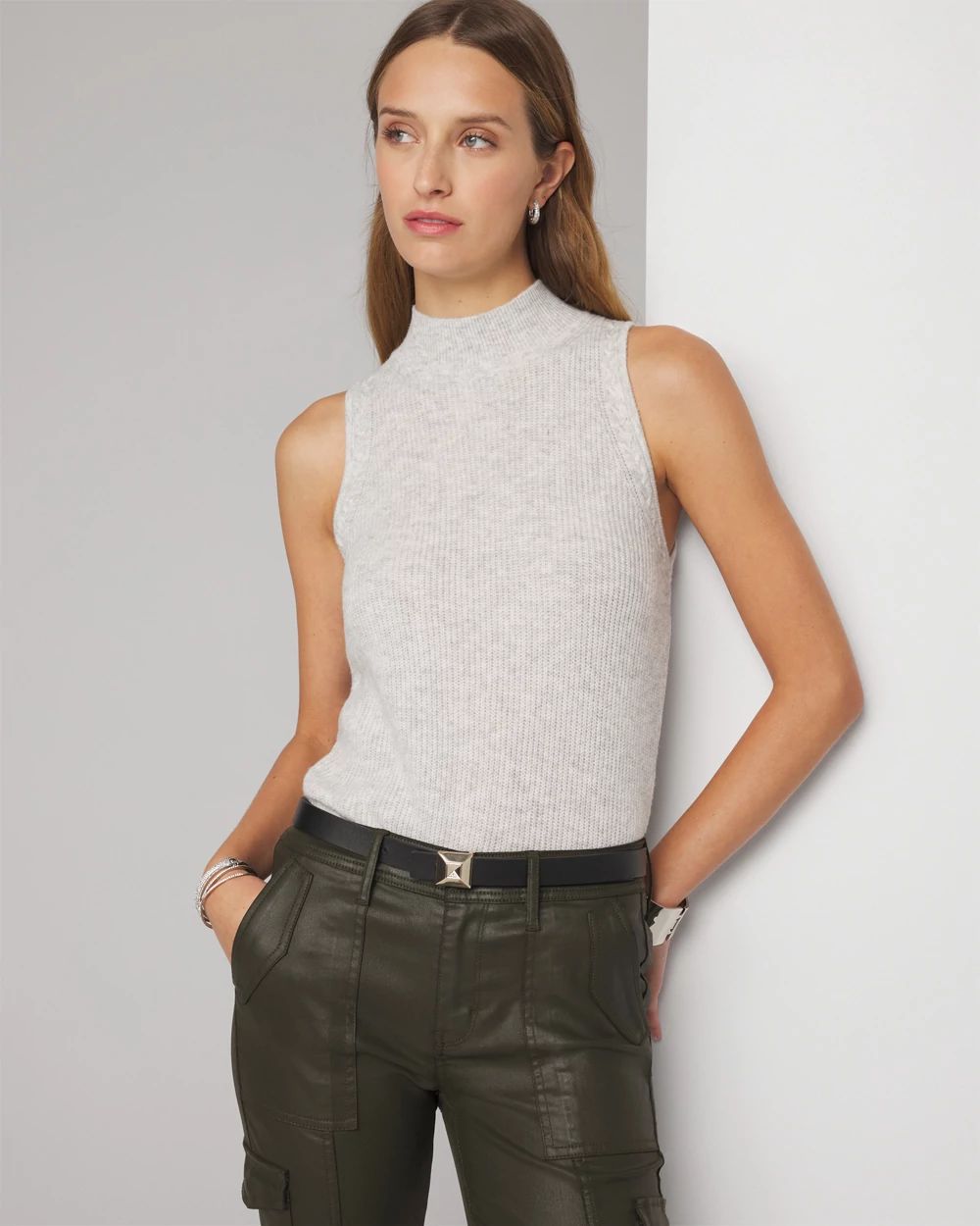 Cable Stitch Mockneck Sweater Tank White House Black Market